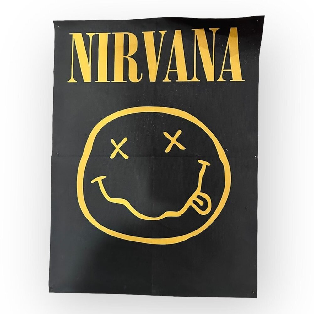 Nirvana Smiley Face Poster, 24x35 Inches, Black & Yellow, Dorm Wall Decoration